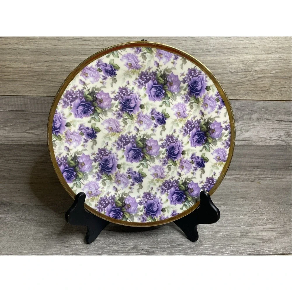 Victorias Garden Floral Dinner Plate w/ gold rim 11in